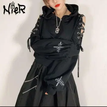 NieR 소매 레이스업 크롭 HOODIE [토끼 귀 포함] LADIES