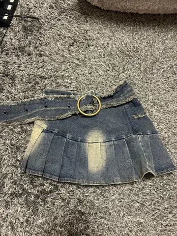 프린지 벨트 플리츠 데님 치마바지
