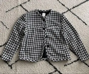 새상품 H&M 노카라 체크 무늬 자켓 L 여성용 트위드