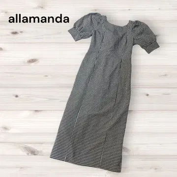 s.1606 [ 알라만다 ] 반팔 롱 원피스 깅엄 체크 블랙