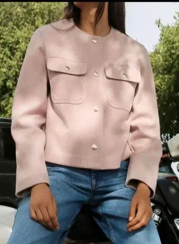 ZARA 노카라 자켓 핑크