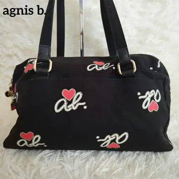 컨디션 최상 agnis b. 에네스베 미니 보스턴 백 블랙 올 패턴