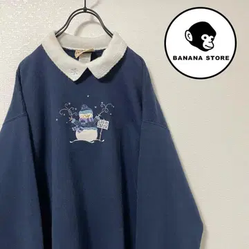90s 빈티지 맨투맨 top stitch 네이비 스노우맨 자수