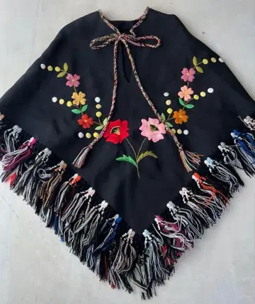 빈티지 프린지 판초 자수 빈티지