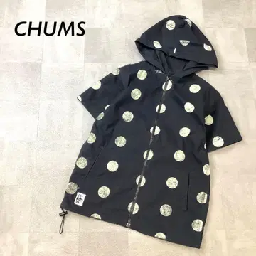 캐나다제 CHUMS 도트 무늬 나일론 지퍼 후드티 반팔 블랙