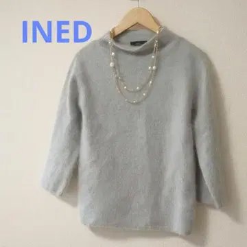 INED 라이트 그레이 터틀넥 스웨터 보송보송 니트 M 고급 모헤어