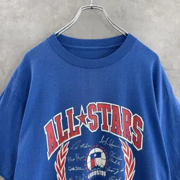 80s NBA 휴스턴 텍사스 올스타 사인 프린트 T셔츠