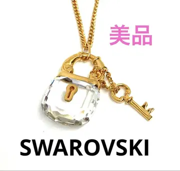 스와로브스키 SWAROVSKI 목걸이 자물쇠 열쇠 크리스탈 골드
