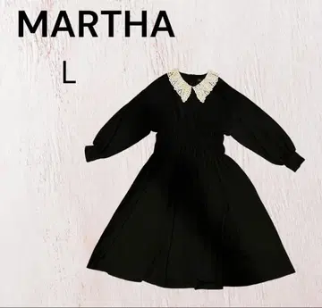 [ MARTHA ] 마사 레이스 옷깃 니트소 롱 원피스 L 블랙 긴팔