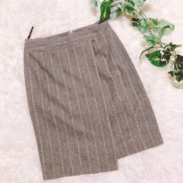 INED 울 혼방 스트라이프 타이트 스커트 11호 그레이 일본제 L 상당