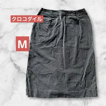 크로커다일 스커트 M 블랙 무릎 아래 뒷 포켓 크로커다일 올 패턴