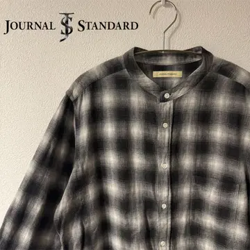 JOURNAL STANDARD 옴브레 체크 셔츠 노카라 셔츠 L