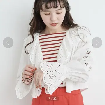 차일드우먼 고밀도 브로드 x 면 레이스 V넥 프릴