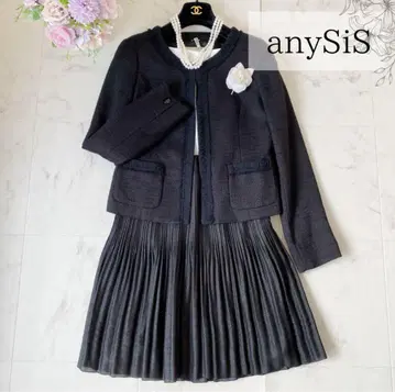 새상품급 any sis 스커트 정장 세트 트위드 노카라 플리츠 L