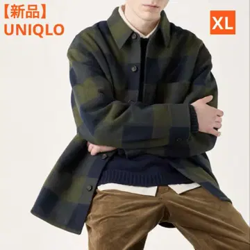 [새상품] 유니클로 오버 셔츠 자켓 남성용 체크 올리브 XL