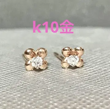 K10 금 클로버 모티브 CZ 다이아몬드 귀걸이 핑크 골드
