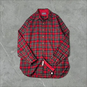 70s 미국 PENDLETON 타탄 체크 울 셔츠 L 레드