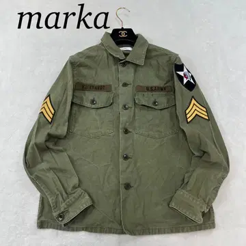 I681 S 마커 소매 와펜 밀리터리 셔츠 카키 남성용