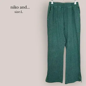 니코앤드 niko and - 체크 팬츠 스트레이트 하이웨스트 그린