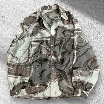 AMERI VINTAGE 마블 패턴 시어 셔츠 비침