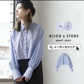 택 포함 새상품! 완판템 숏 기장 블라우스 비쥬 스터드 퍼프 소매
