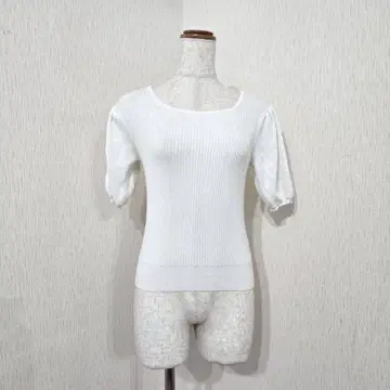 GRL 리브 반팔 니트 퍼프 슬리브 상의 레이온 ( F ) 화이트