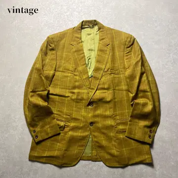 vintage 체크 이지 테일러드 자켓 울 폴리에스테르 베이지 구제 의류