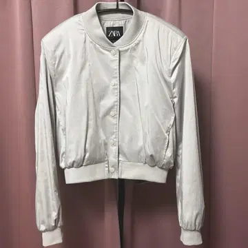 ZARA 새틴 크롭 봄버 자켓 숏 기장 펄 그레이