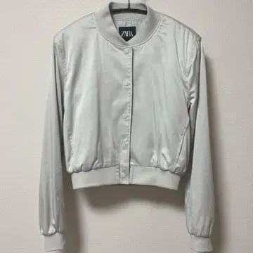 ZARA 새틴 크롭 봄버 자켓 숏 기장 펄 그레이