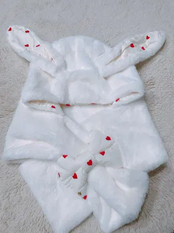 토끼 귀 후드 부착 머플러 하트 자수