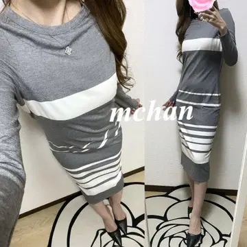 티셔츠 원피스 보더 그레이 여성용 롱 타이트 가을 겨울