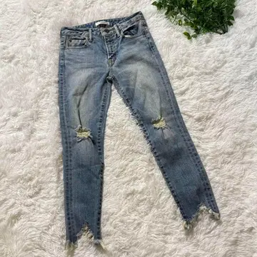 스타일리시 마우지 데미지 데님 스키니 프린지 청바지
