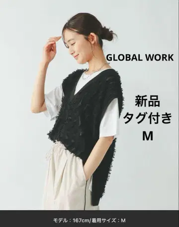 GLOBAL WORK 시어 프린지 베스트*반팔T M 사이즈