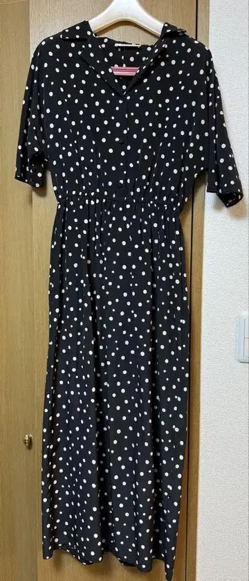 BEAMS Demi-Luxe 도트 무늬 반팔 롱 원피스 블랙 사이즈 36