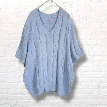 PUNYUS 반팔 니트 케이블 짜임 스카이블루 라이트 블루 size 4