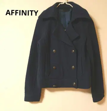AFFINITY 다크 그린 울 더블 브레스트 피코트 숏 기장