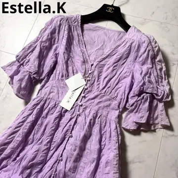 [ 미사용 택 포함 하자품 ] Estella.K 미라클 웨이브 롱 드레스