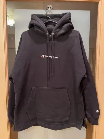 Champion 블랙 후드 부착 후드티 S