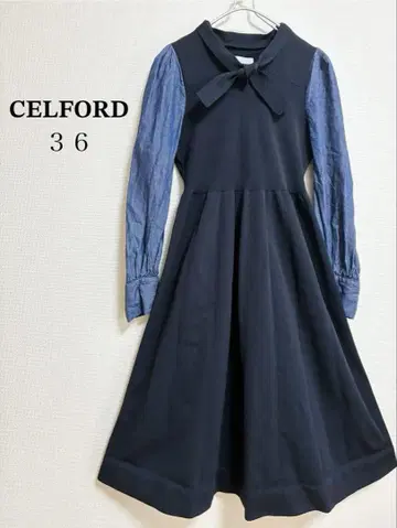 [ 새상품급 ] CELFORD 셀포드 보타이 A라인 니트 원피스 36