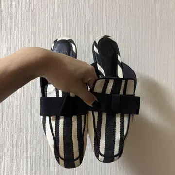 ZARA 스트라이프 패턴 리본 슬립온 37