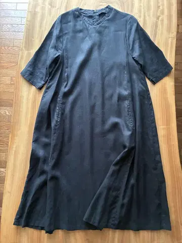 내추럴 린넨 블랙 반팔 롱 원피스