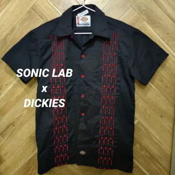 sonic lab Dickies 리메이크 반팔 셔츠 S 블랙 빨간색 자수
