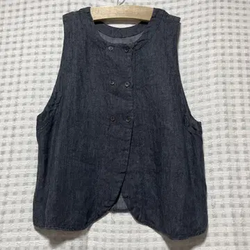 blue willow 린넨 더블 버튼 베스트