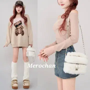 [ 미사용 새상품 ] 다리치 인조 모피 숄더 미니백 화이트