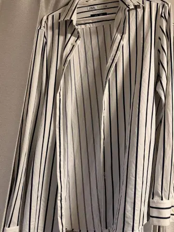 ZARA 슬림핏 긴팔 셔츠 화이트/네이비