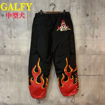 레어 GALFY 대염상 파이어 패턴 중형견 나일론 카고 팬츠