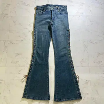 archive y2k 00's 사이드 레이스업 부츠컷 데님 갸루