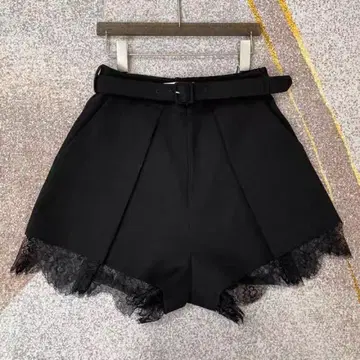 레이스 장식 블랙 미니 스커트 벨트 포함
