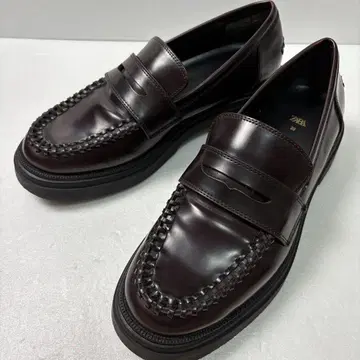 [ 새상품급 ] ZARA 코인 로퍼 스티치 버건디 브라운 39