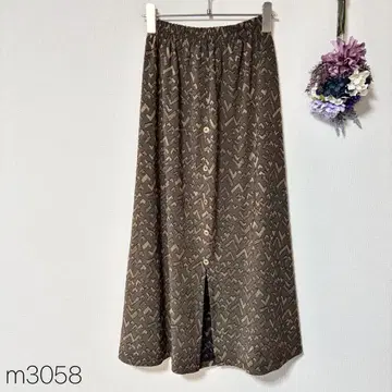 기하학 패턴 롱 플레어 스커트 A라인 허리밴딩 올 패턴 브라운 가을